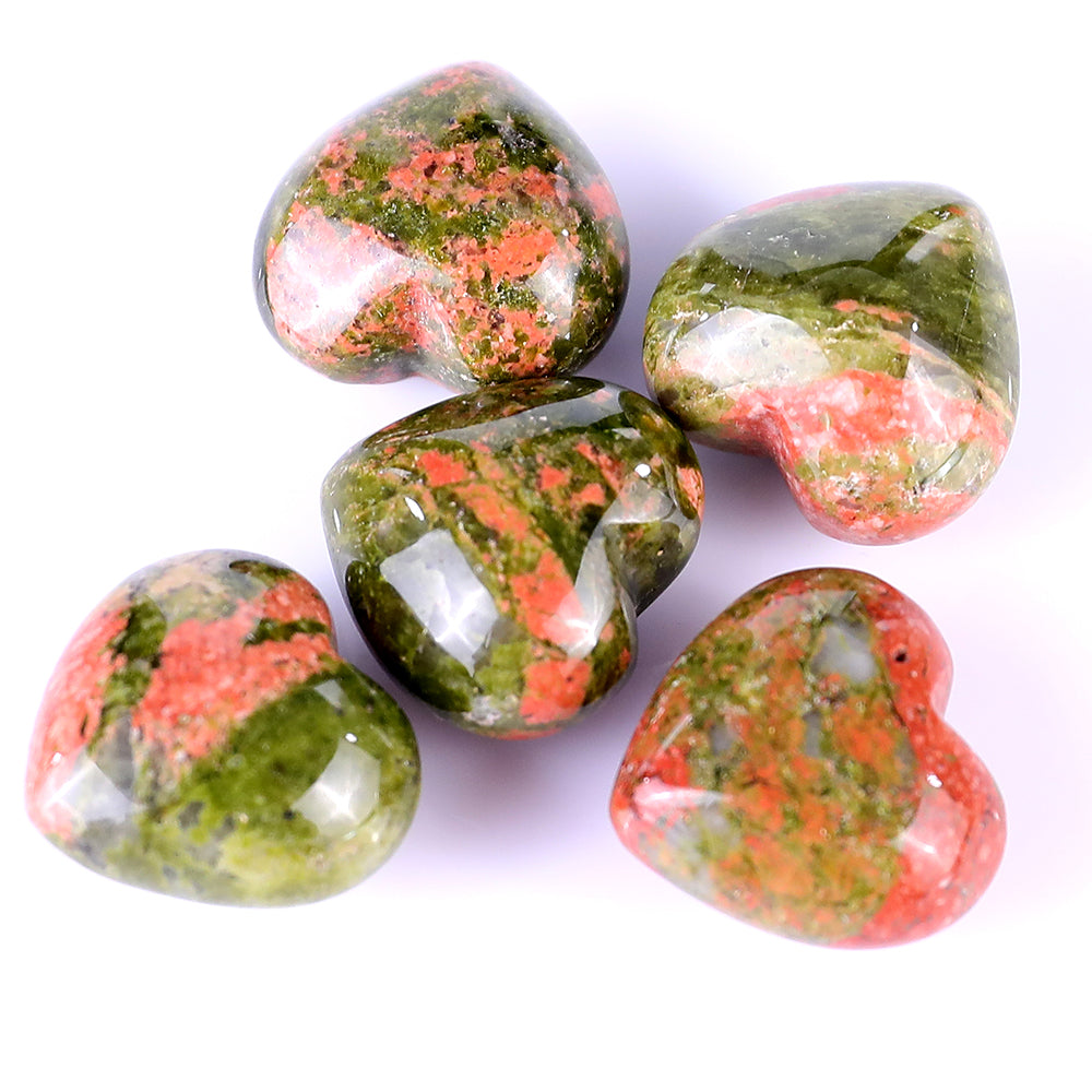 0.8" Pink and Green Unakite Hand Carved Crystal Heart crysvibe