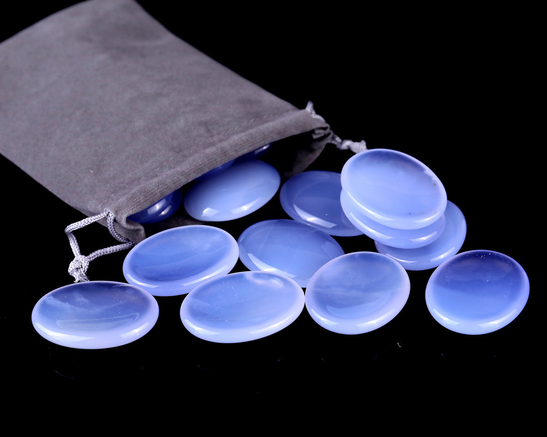 1.6" Blue Chalcedony Hand Carved Crystal Worry Stone crysvibe