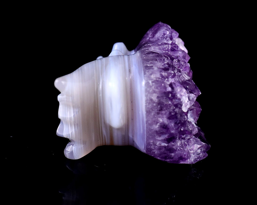 1.7" Amethyst Druse Agate Hand Carved Crystal Dragon Skull Sculpture crysvibe