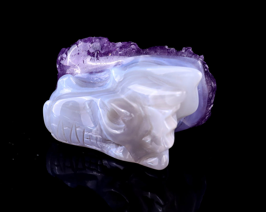 1.7" Amethyst Druse Agate Hand Carved Crystal Dragon Skull Sculpture crysvibe