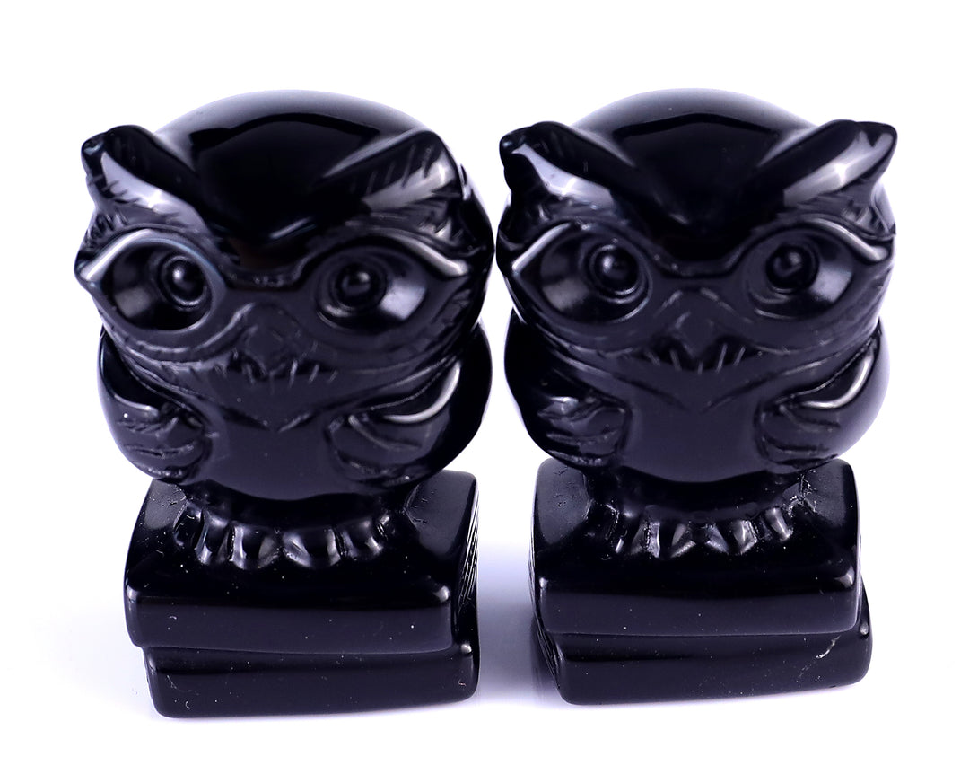 1.9" Black Obsidian Hand Carved Crystal Owl Sculpture crysvibe