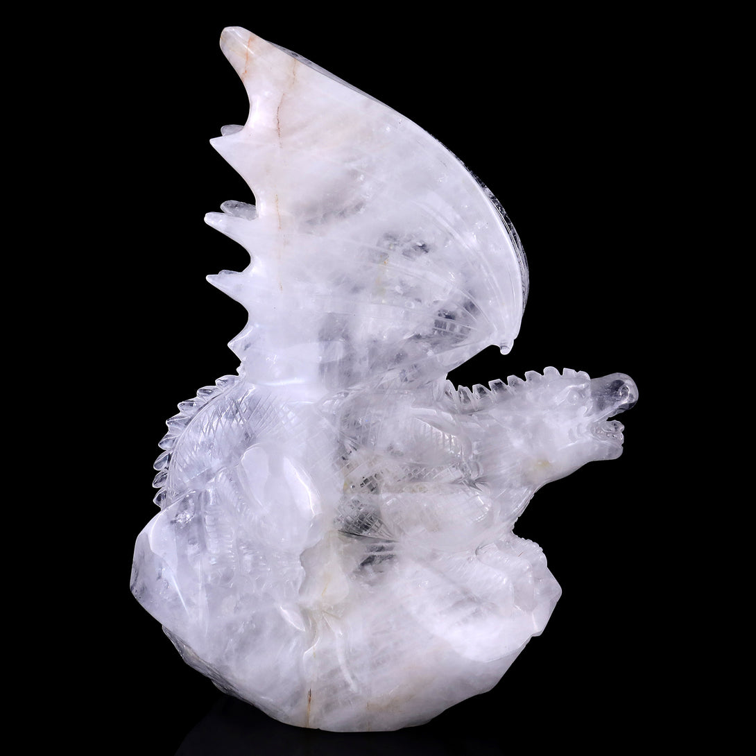 10.0" Angolan Quartz Hand Carved Crystal Dragon Sculpture crysvibe