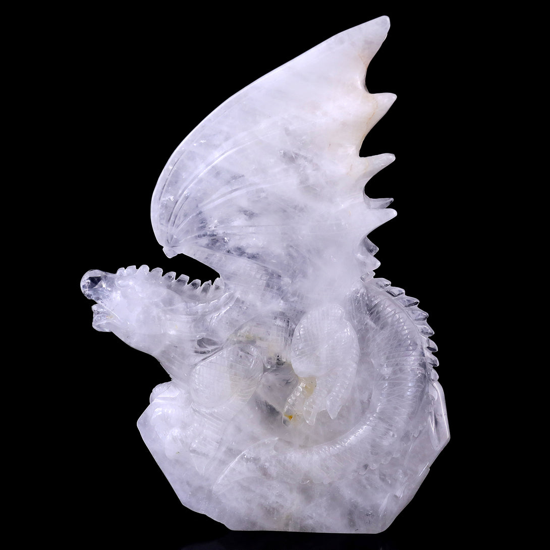 10.0" Angolan Quartz Hand Carved Crystal Dragon Sculpture crysvibe