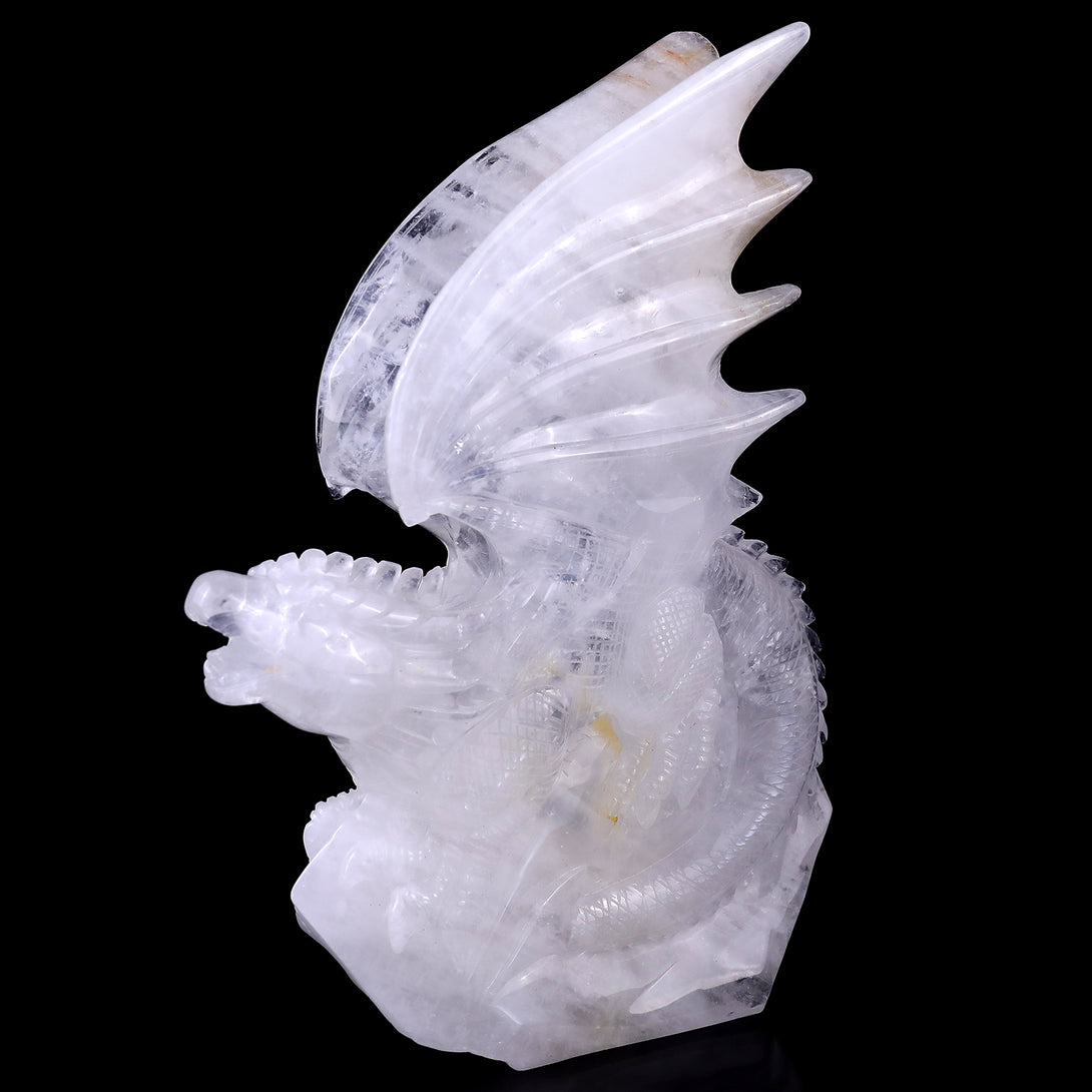 10.0" Angolan Quartz Hand Carved Crystal Dragon Sculpture crysvibe