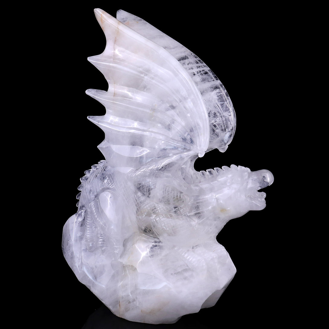 10.0" Angolan Quartz Hand Carved Crystal Dragon Sculpture crysvibe