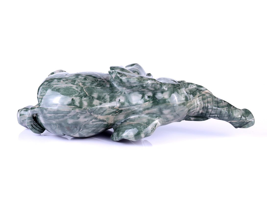 10.0" Jiulong Jade Hand Carved Crystal Elephant Sculpture crysvibe