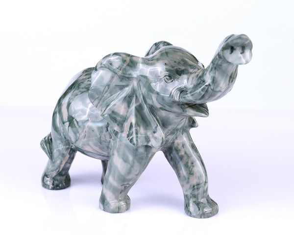 10.0" Jiulong Jade Hand Carved Crystal Elephant Sculpture crysvibe