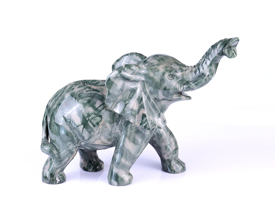 10.0" Jiulong Jade Hand Carved Crystal Elephant Sculpture crysvibe