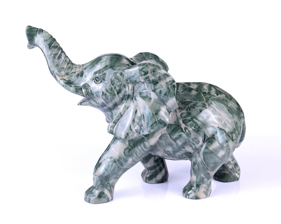 10.0" Jiulong Jade Hand Carved Crystal Elephant Sculpture crysvibe