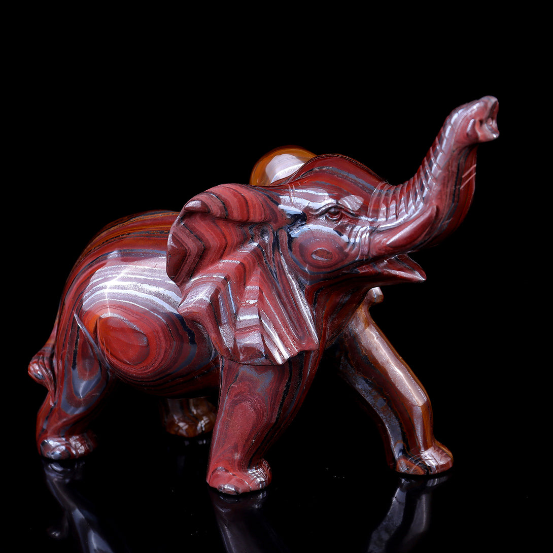 10.0" Tiger Iron Eye Hand Carved Crystal Elephant Sculpture crysvibe