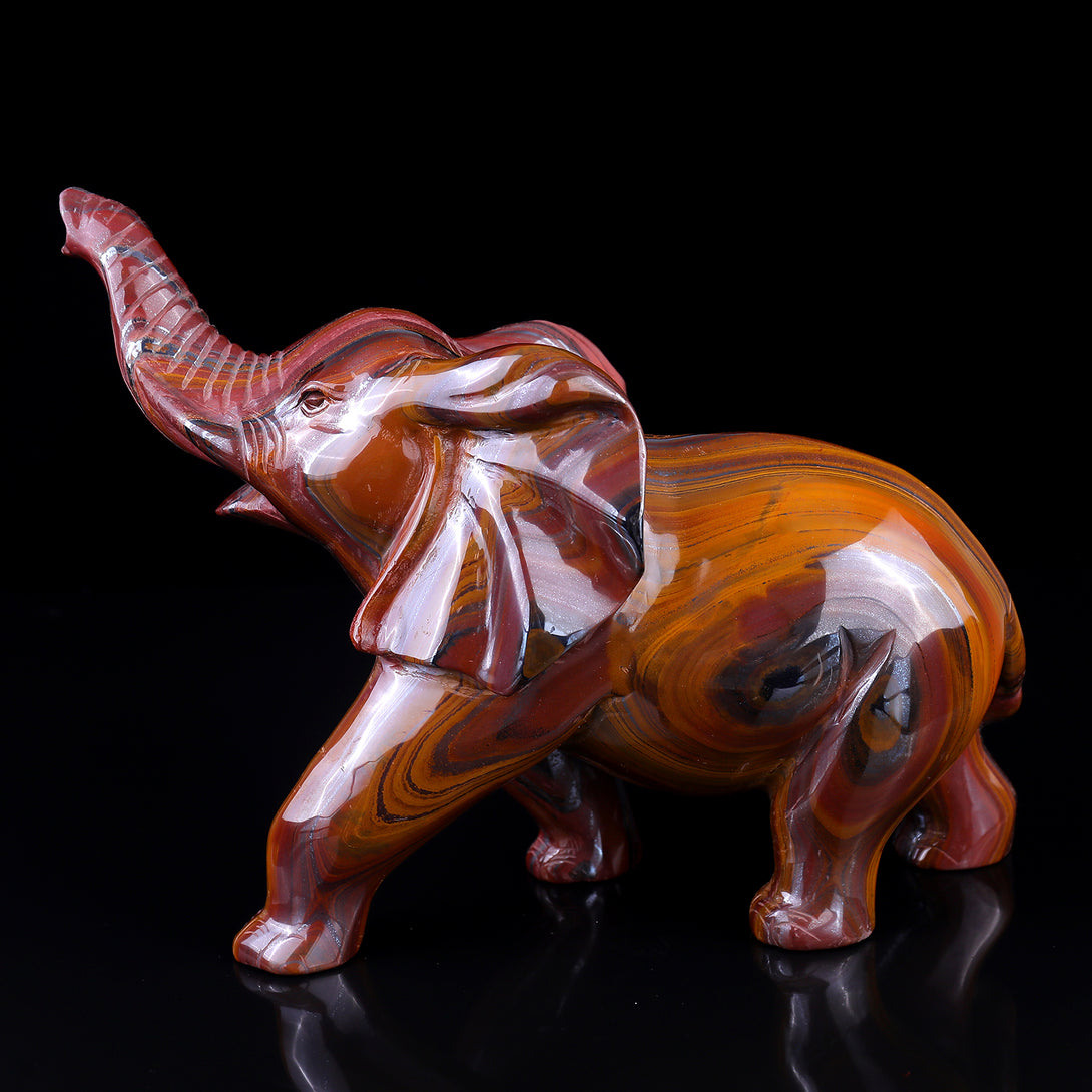 10.0" Tiger Iron Eye Hand Carved Crystal Elephant Sculpture crysvibe