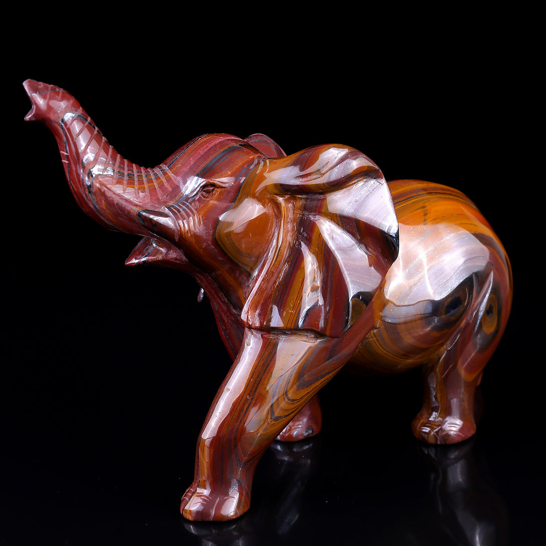 10.0" Tiger Iron Eye Hand Carved Crystal Elephant Sculpture crysvibe