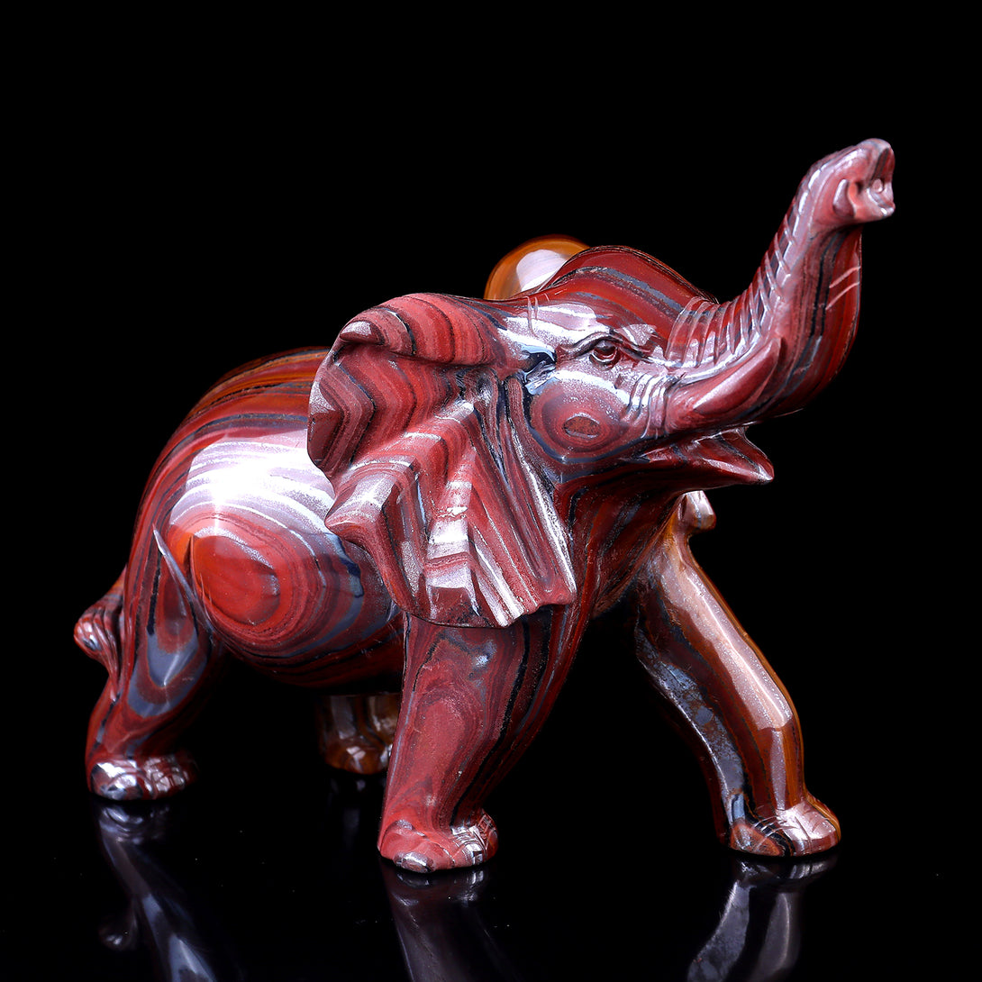 10.0" Tiger Iron Eye Hand Carved Crystal Elephant Sculpture crysvibe