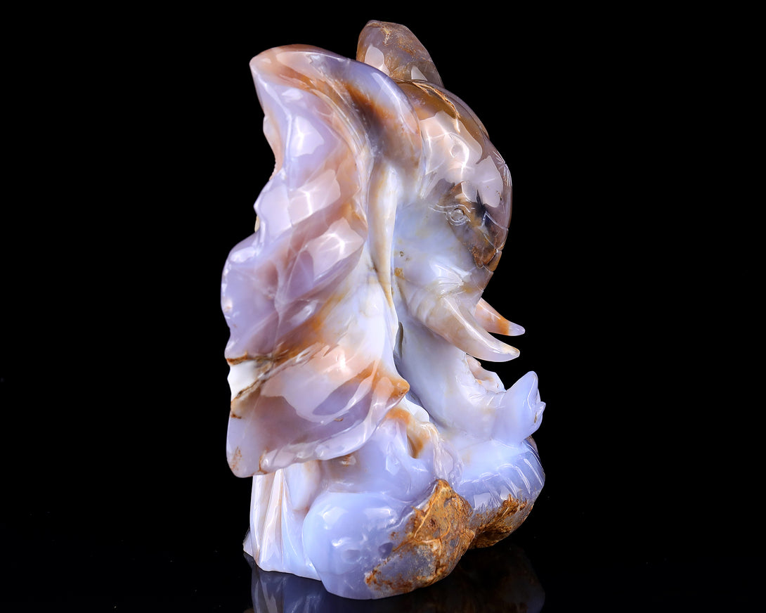 10.2" Chalcedony Hand Carved Crystal Elephant Head and Skull Sculpture crysvibe