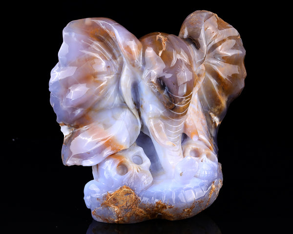 10.2" Chalcedony Hand Carved Crystal Elephant Head and Skull Sculpture crysvibe