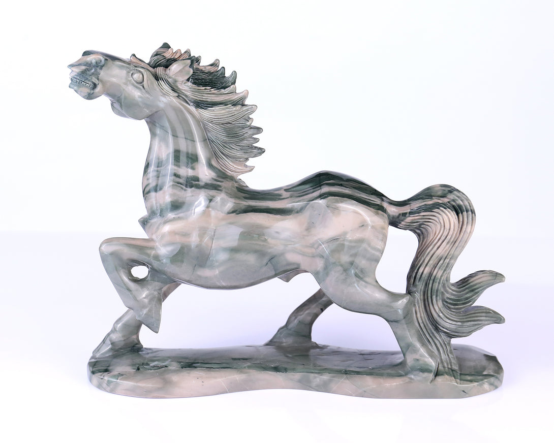 10.2" Jiulong Jade Hand Carved Crystal Horse Sculpture crysvibe