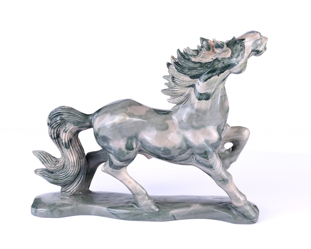 10.2" Jiulong Jade Hand Carved Crystal Horse Sculpture crysvibe