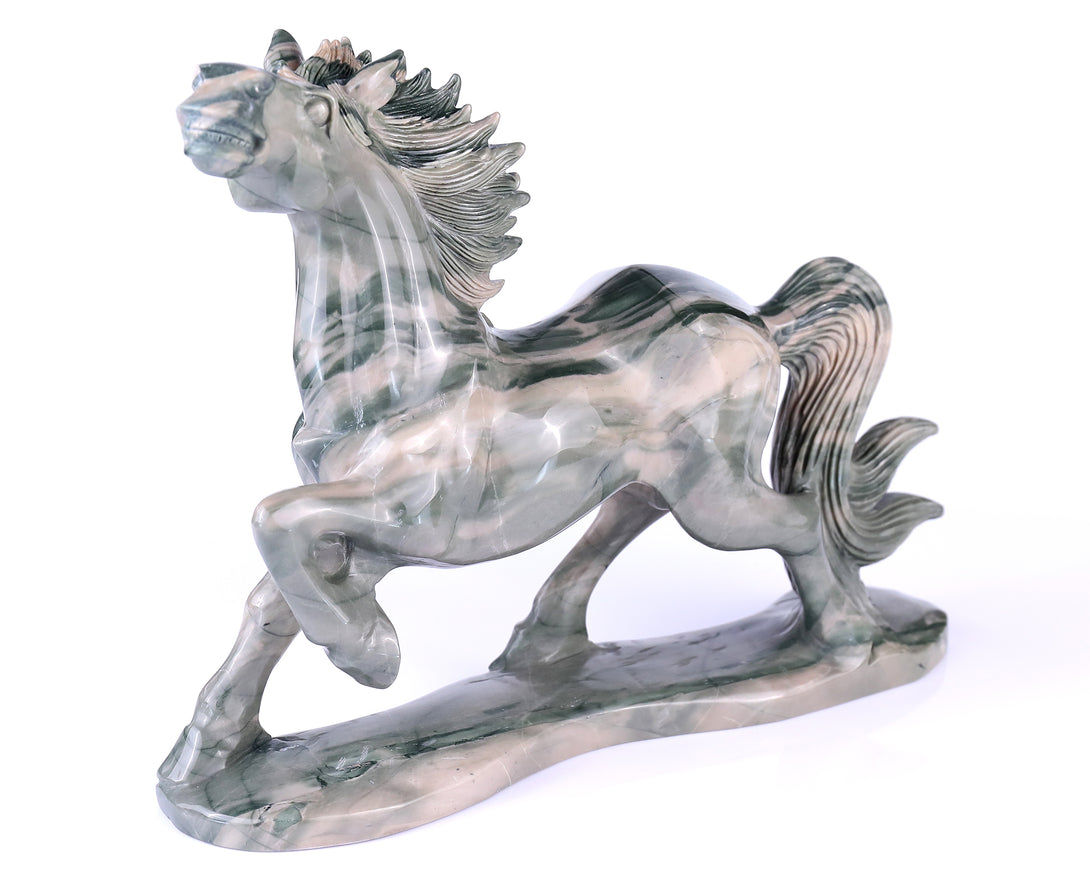 10.2" Jiulong Jade Hand Carved Crystal Horse Sculpture crysvibe