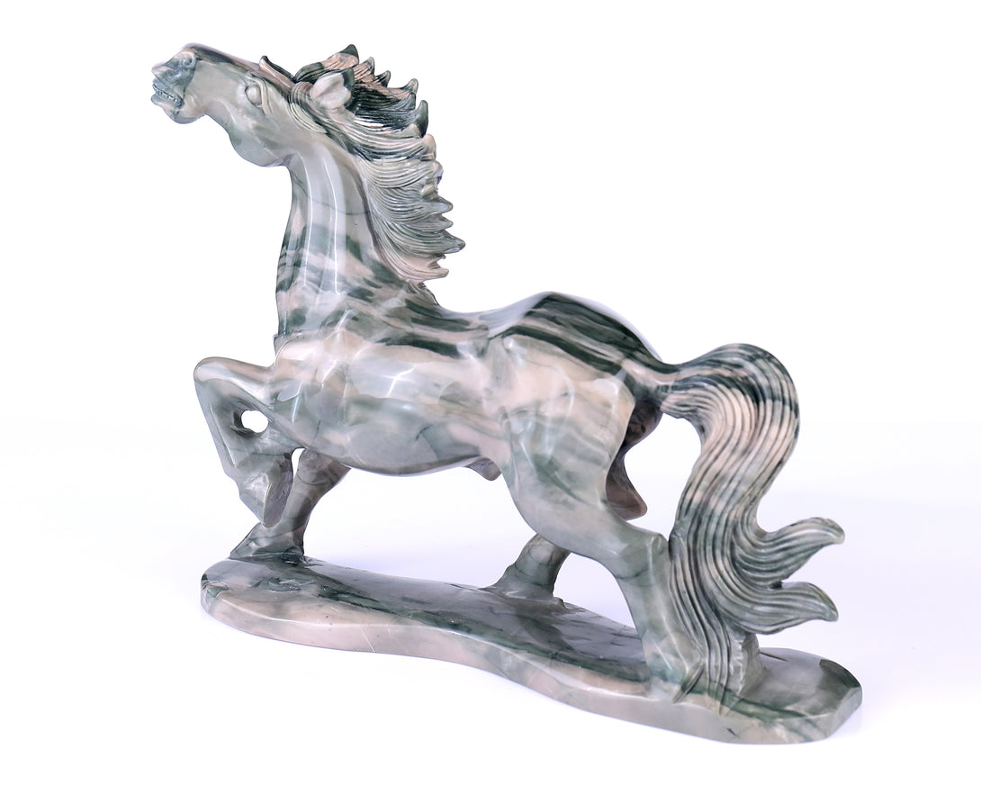 10.2" Jiulong Jade Hand Carved Crystal Horse Sculpture crysvibe