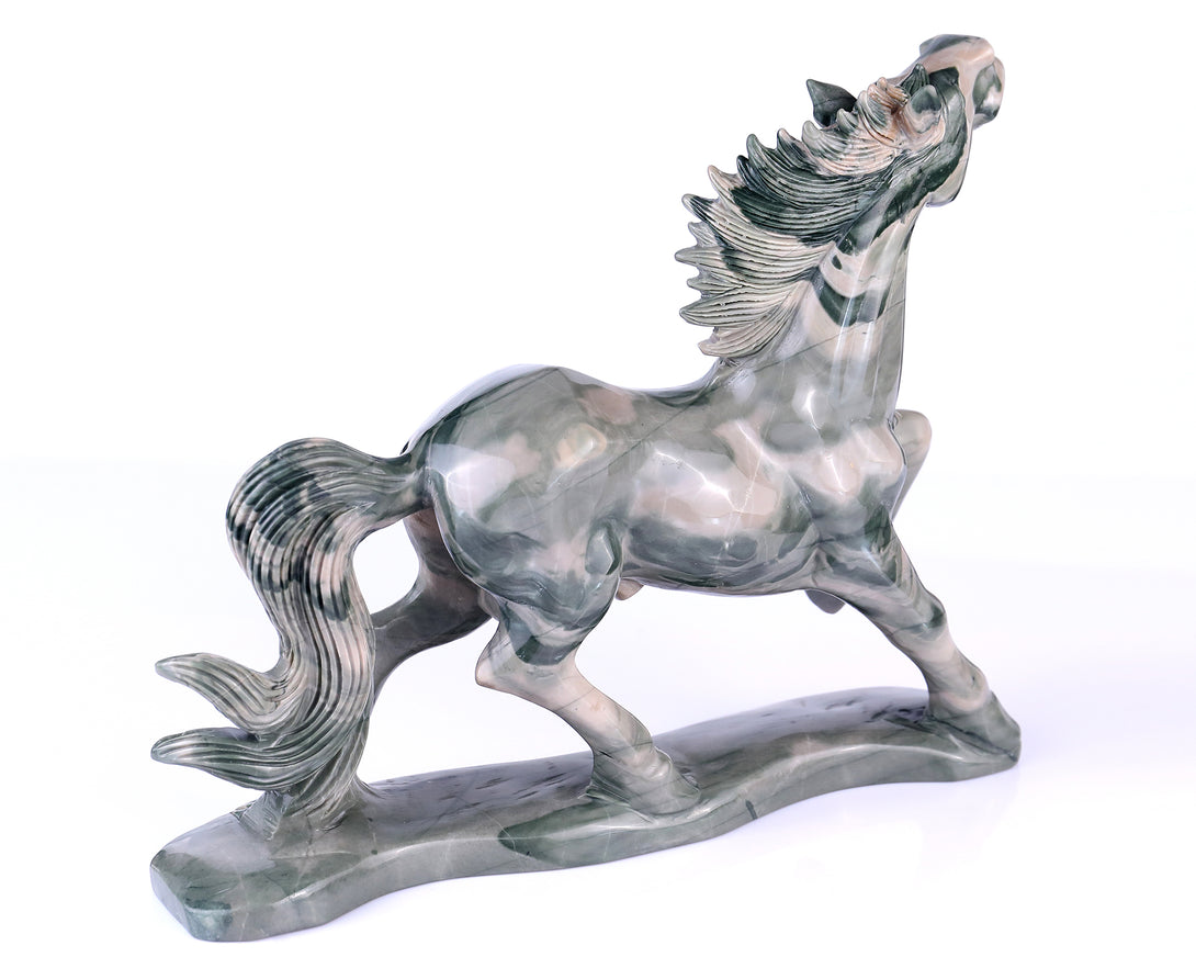 10.2" Jiulong Jade Hand Carved Crystal Horse Sculpture crysvibe