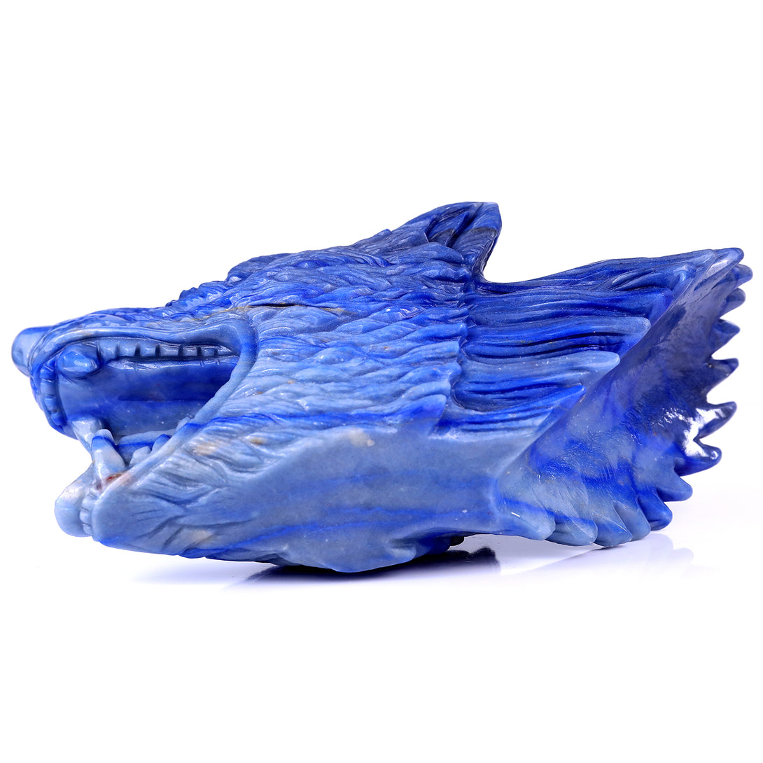 10.4" Blue Aventurine Hand Carved Crystal Wolf Head Sculpture crysvibe