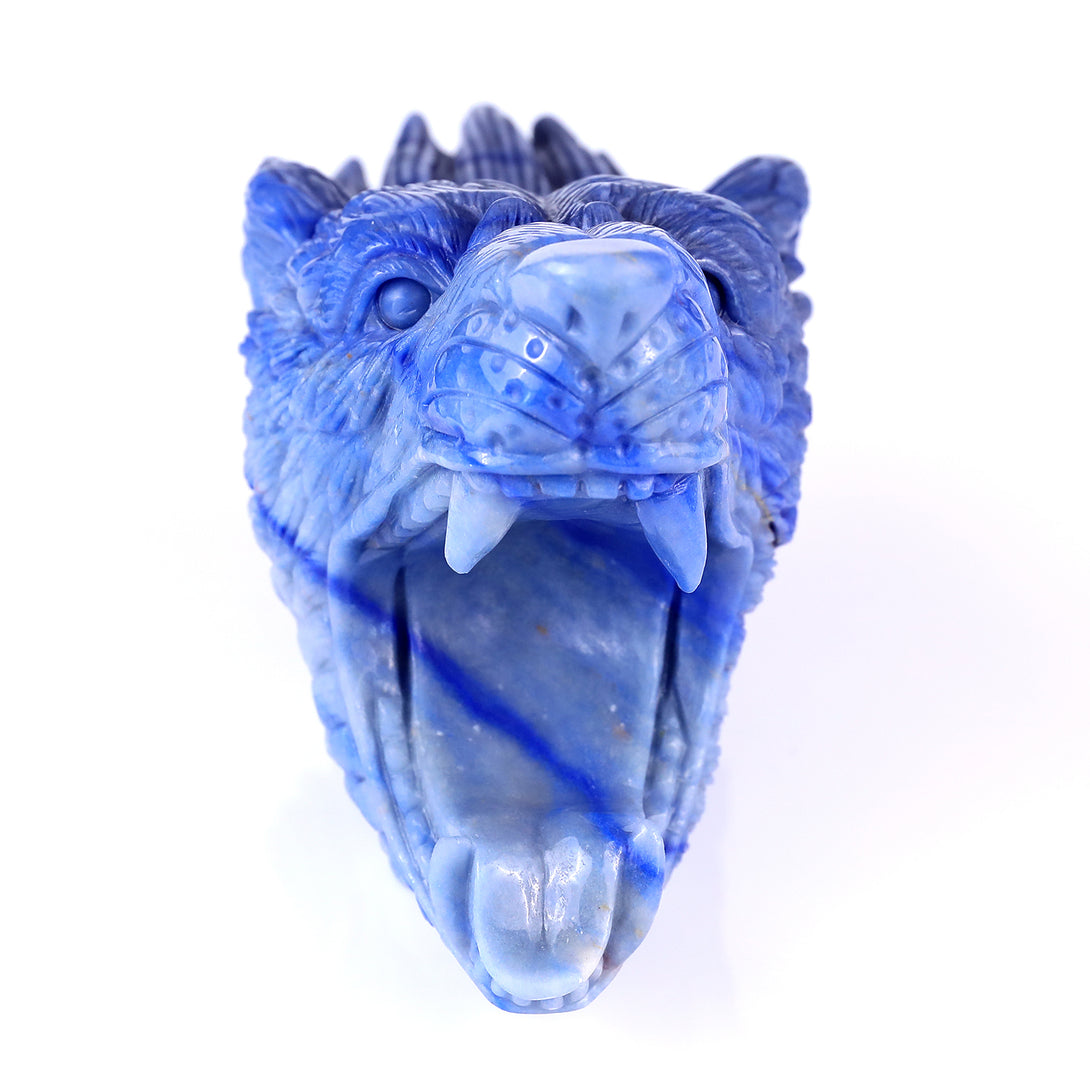 10.4" Blue Aventurine Hand Carved Crystal Wolf Head Sculpture crysvibe