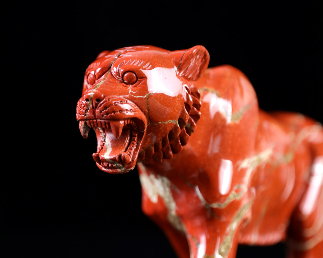 11.0" Red Jasper Hand Carved Crystal Tiger Sculpture crysvibe