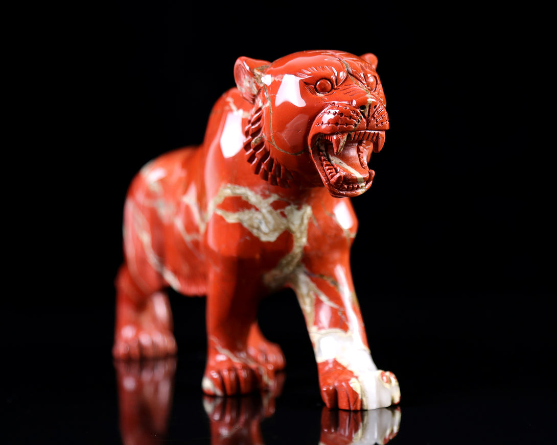 11.0" Red Jasper Hand Carved Crystal Tiger Sculpture crysvibe