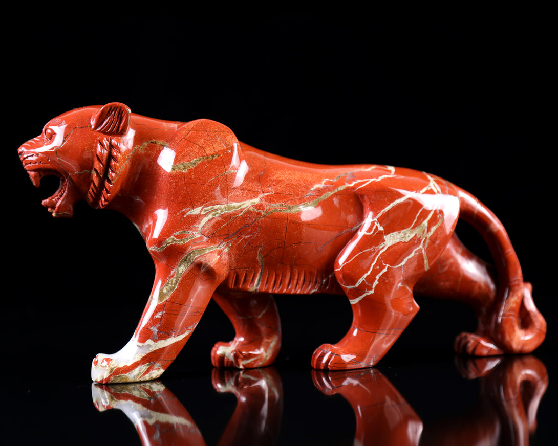 11.0" Red Jasper Hand Carved Crystal Tiger Sculpture crysvibe