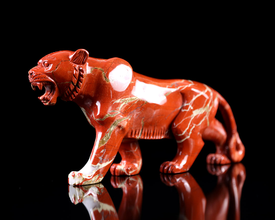 11.0" Red Jasper Hand Carved Crystal Tiger Sculpture crysvibe