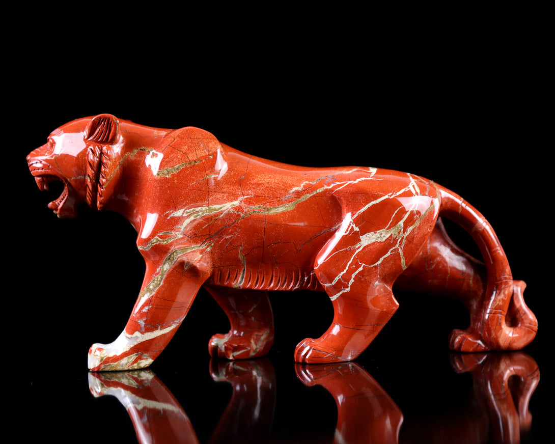 11.0" Red Jasper Hand Carved Crystal Tiger Sculpture crysvibe