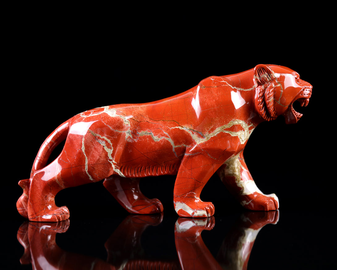 11.0" Red Jasper Hand Carved Crystal Tiger Sculpture crysvibe