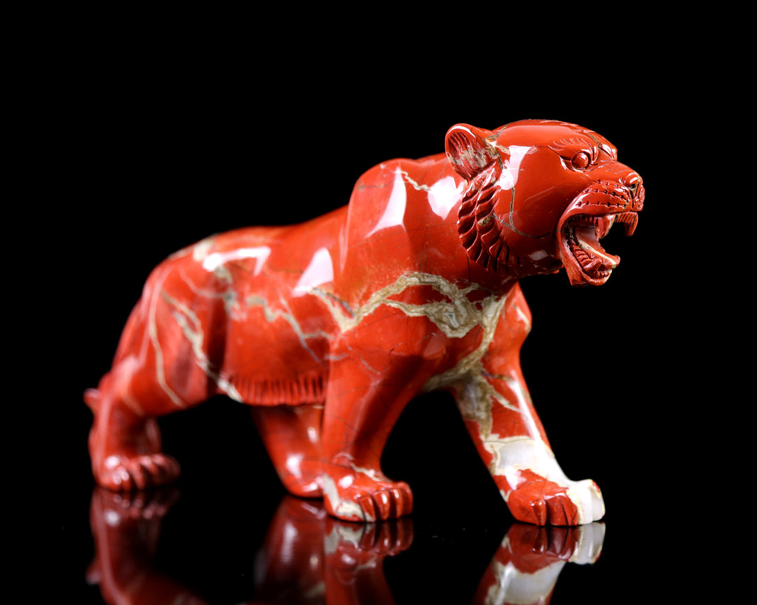 11.0" Red Jasper Hand Carved Crystal Tiger Sculpture crysvibe