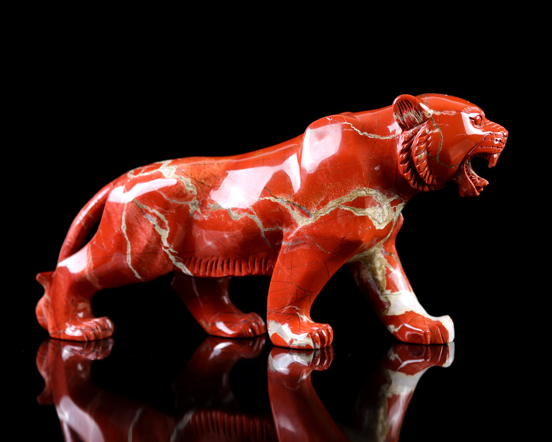 11.0" Red Jasper Hand Carved Crystal Tiger Sculpture crysvibe