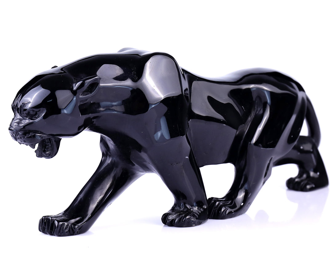 11.8"Black Obsidian Hand Carved Crystal Leopard Sculpture crysvibe