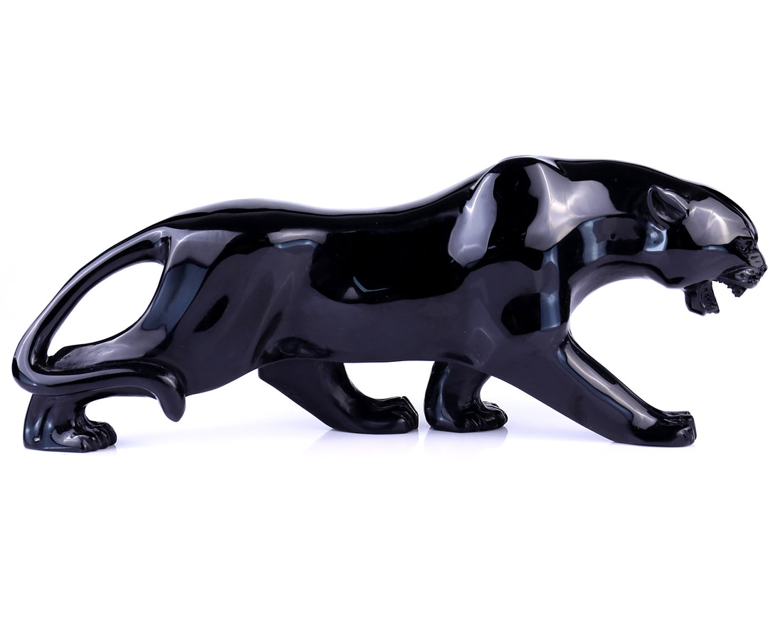 11.8"Black Obsidian Hand Carved Crystal Leopard Sculpture crysvibe