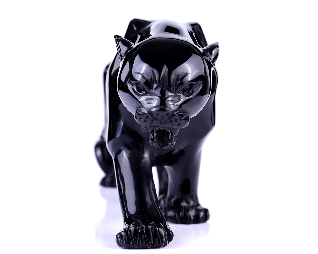 11.8"Black Obsidian Hand Carved Crystal Leopard Sculpture crysvibe