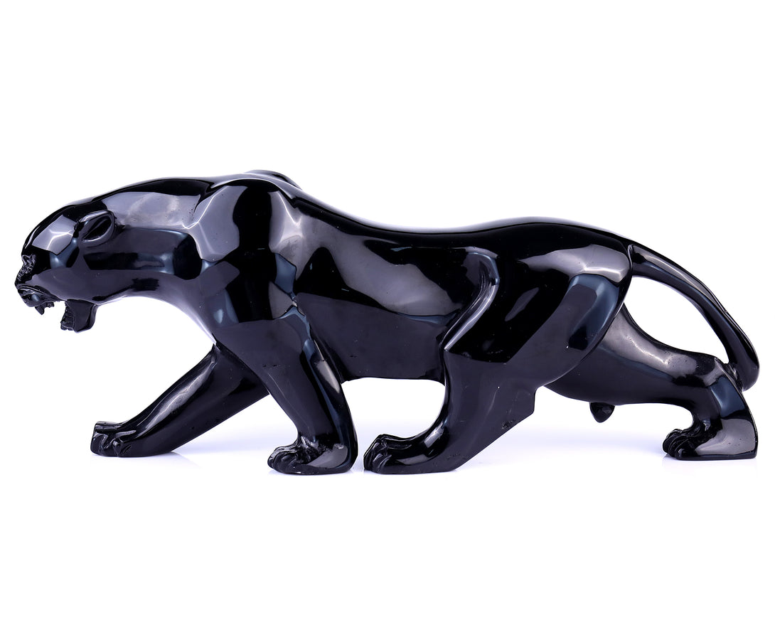 11.8"Black Obsidian Hand Carved Crystal Leopard Sculpture crysvibe