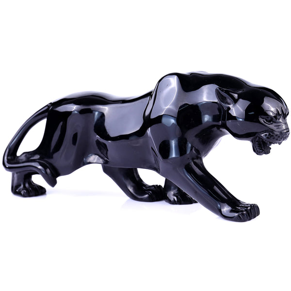 11.8"Black Obsidian Hand Carved Crystal Leopard Sculpture crysvibe