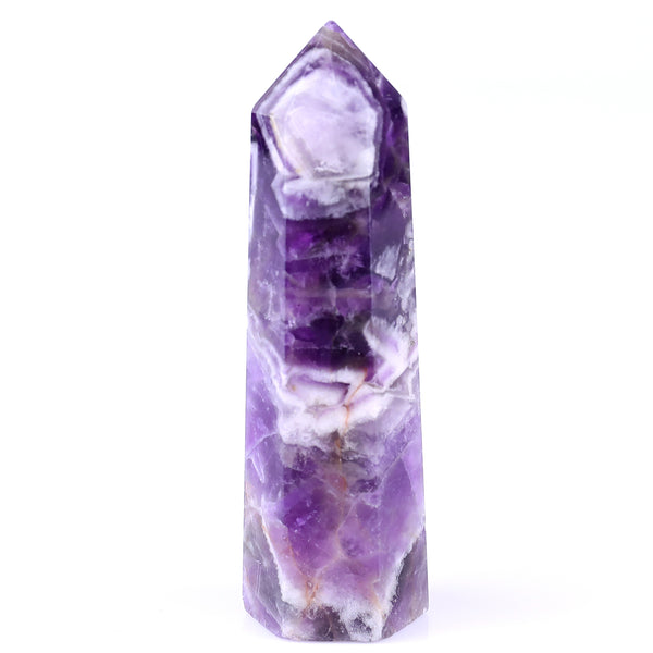 Natural Dream Amethyst Hand Carved Crystal Point, Healing Tower