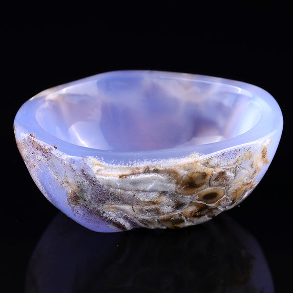 3.4" Natural Blue Chalcedony Hand Carved Bowl Sculpture