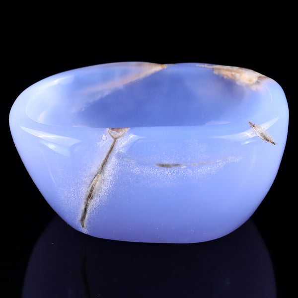 3.4" Natural Blue Chalcedony Hand Carved Bowl Sculpture