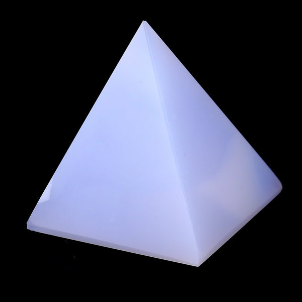 48mm Natural Blue Chalcedony Hand Carved Crystal Pyramid, Reiki Tower