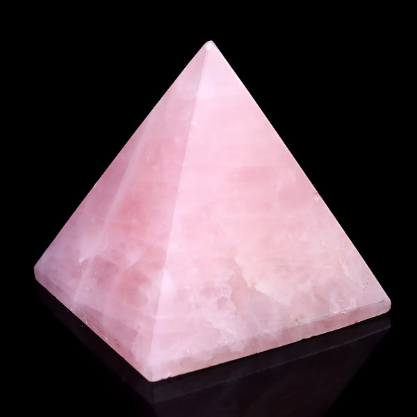 50mm Natural Rose Quartz Hand Carved Crystal Pyramid, Reiki Tower