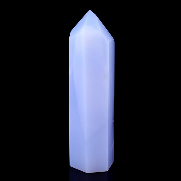 Natural Blue Chalcedony Hand Carved Crystal Point, Healing Tower