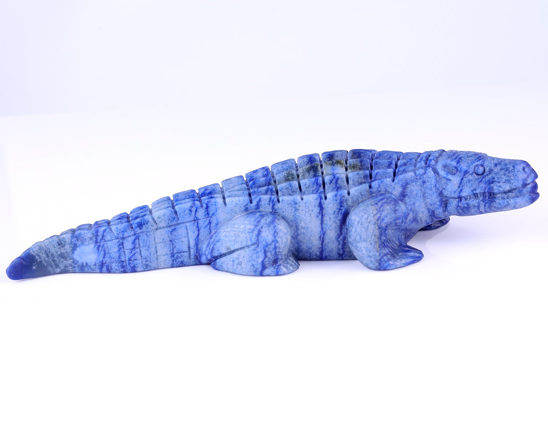 12.2" Blue Aventurine Hand Carved Crystal Crocodile Sculpture crysvibe