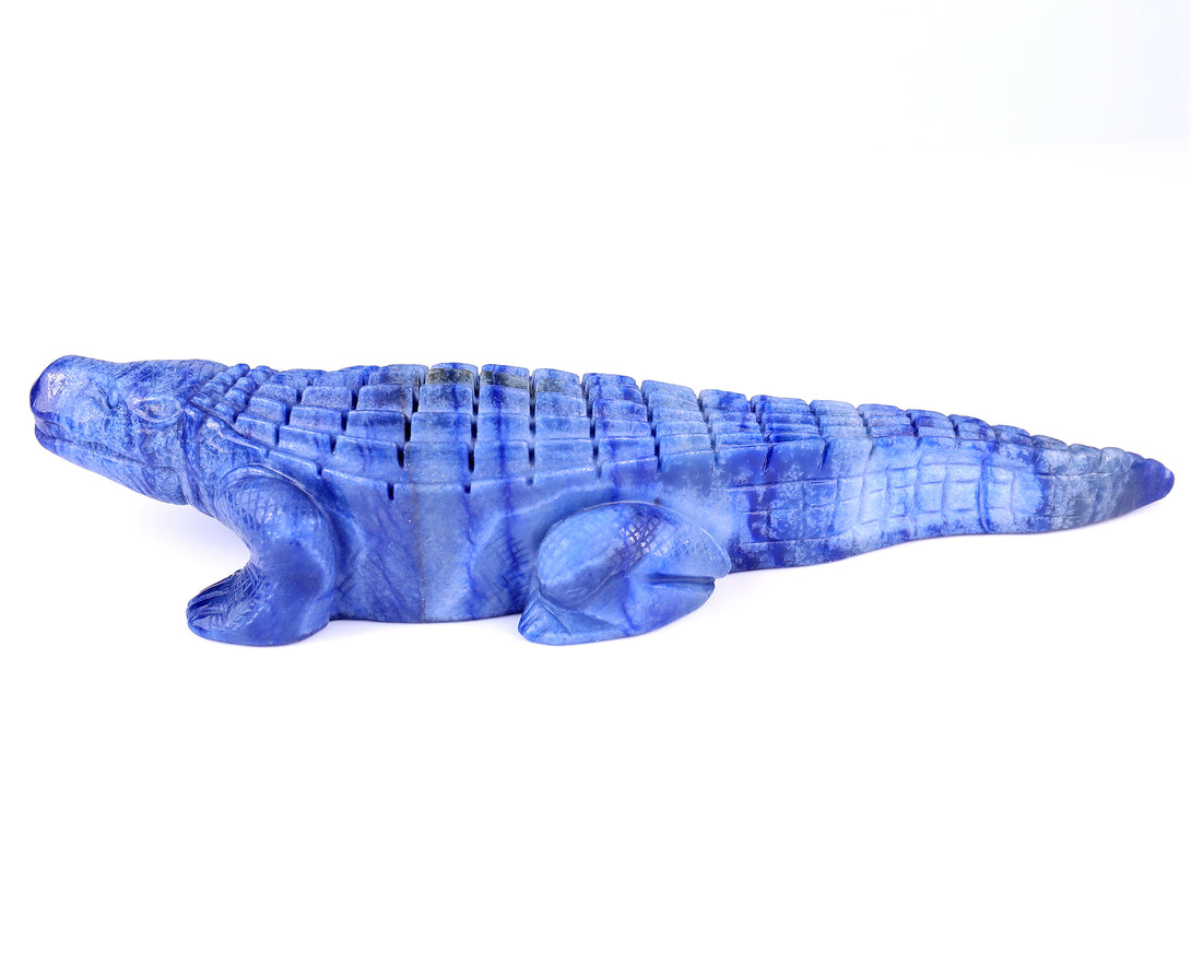 12.2" Blue Aventurine Hand Carved Crystal Crocodile Sculpture crysvibe