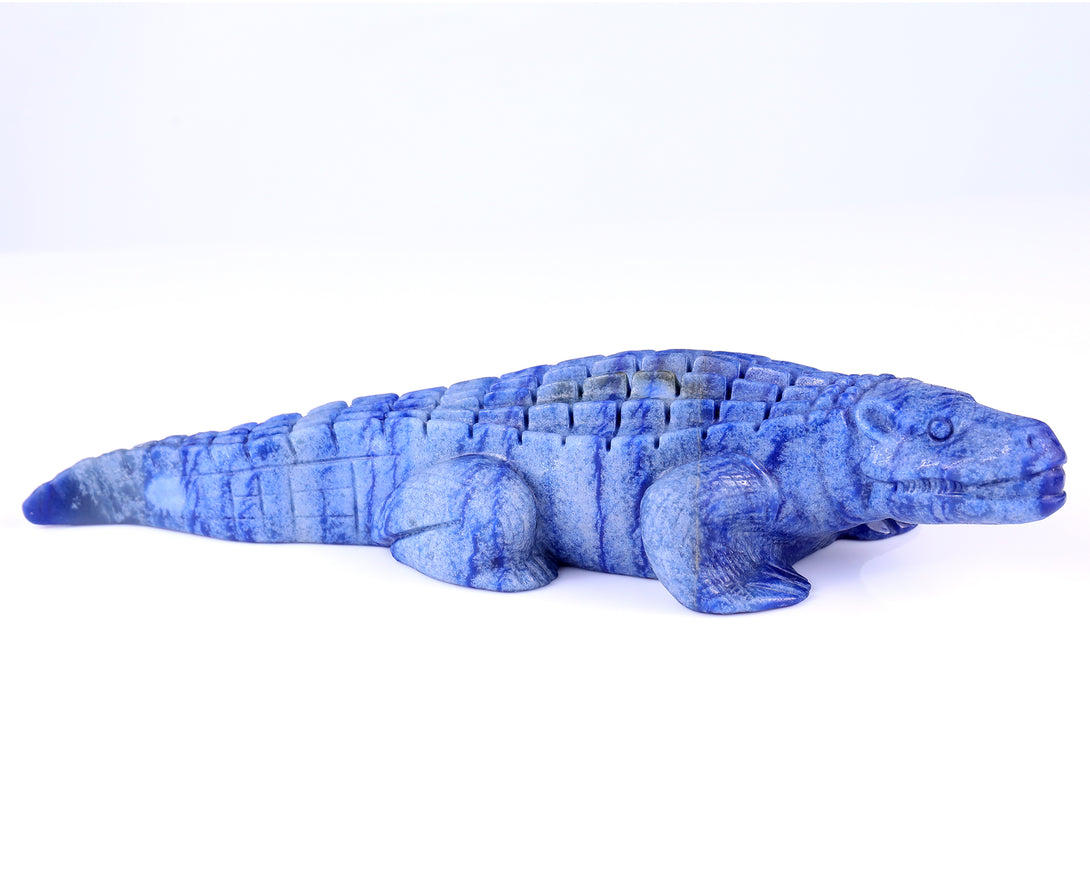 12.2" Blue Aventurine Hand Carved Crystal Crocodile Sculpture crysvibe