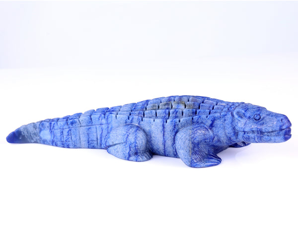 12.2" Blue Aventurine Hand Carved Crystal Crocodile Sculpture crysvibe