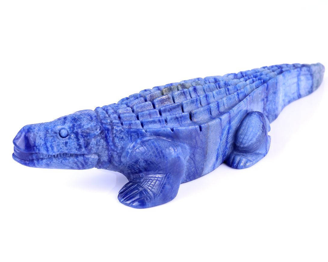 12.2" Blue Aventurine Hand Carved Crystal Crocodile Sculpture crysvibe